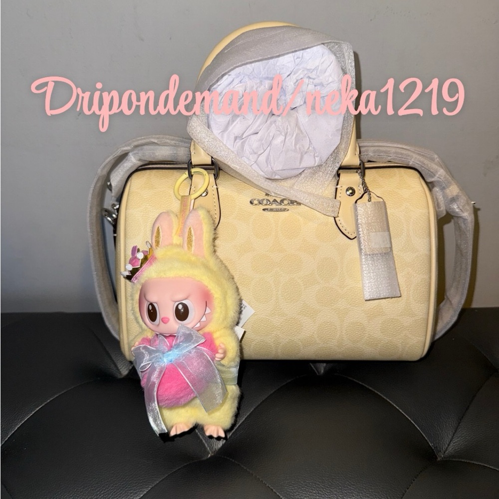 Coach Rowan Satchel Bag In Signature Canvas- Silver/Hay & Labubu Bundle